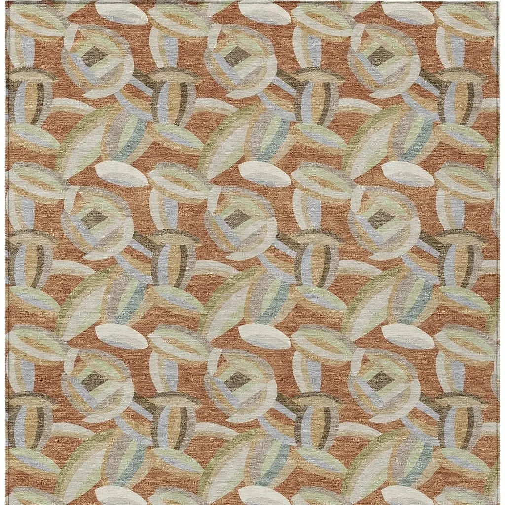 3' X 5' Orange And Brown Abstract Washable Indoor Outdoor Area Rug Homeroots Outdoor