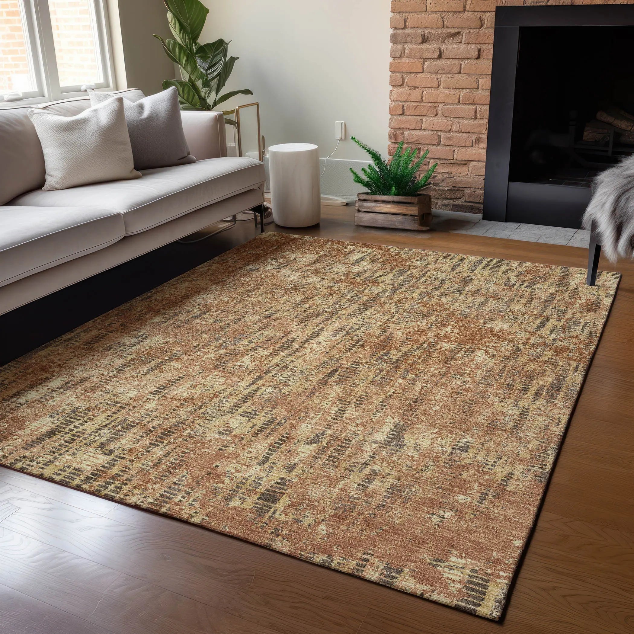 3' X 5' Orange And Brown Abstract Washable Indoor Outdoor Area Rug Homeroots Outdoor