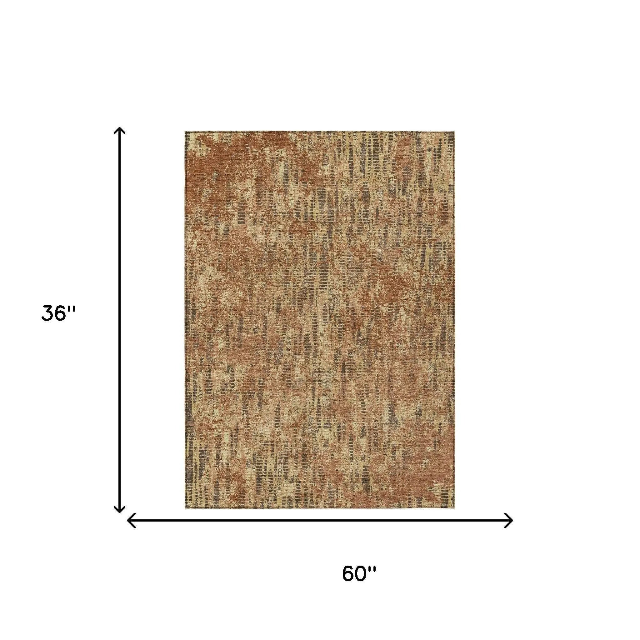 3' X 5' Orange And Brown Abstract Washable Indoor Outdoor Area Rug Homeroots Outdoor