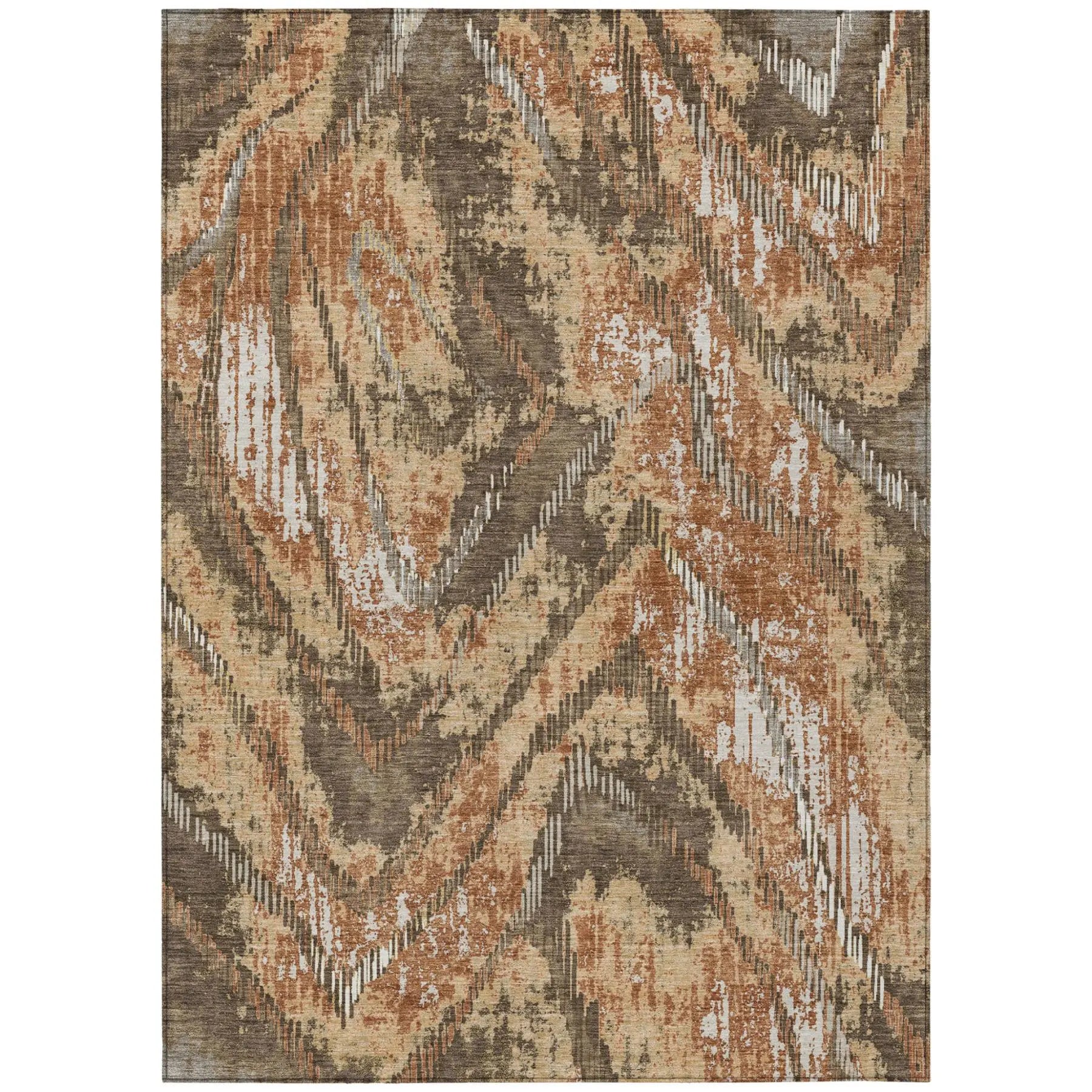 3' X 5' Orange And Brown Abstract Washable Indoor Outdoor Area Rug Homeroots Outdoor