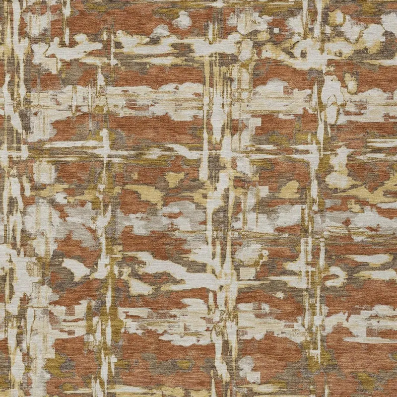 3' X 5' Orange And Brown Abstract Washable Indoor Outdoor Area Rug Homeroots Outdoor