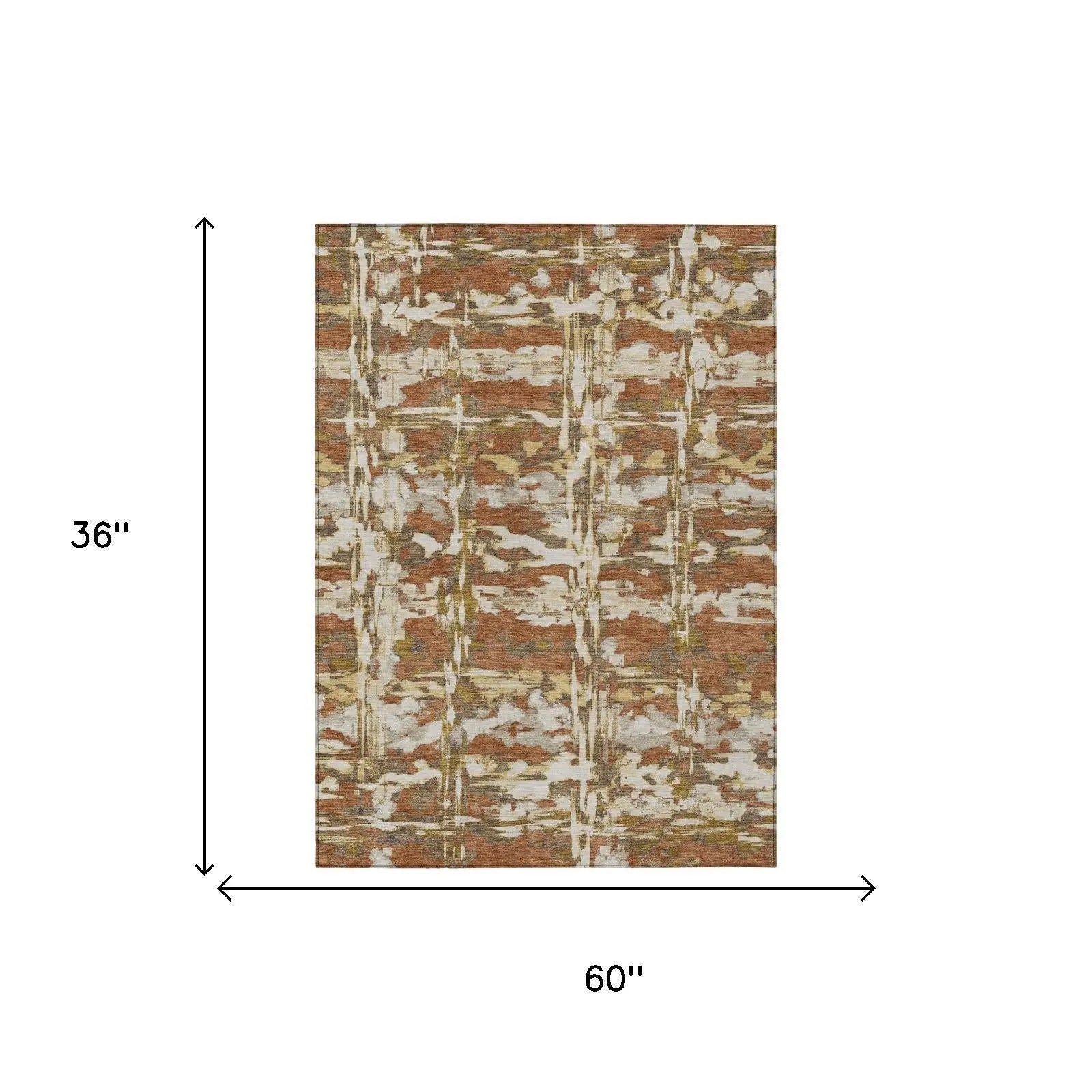 3' X 5' Orange And Brown Abstract Washable Indoor Outdoor Area Rug Homeroots Outdoor