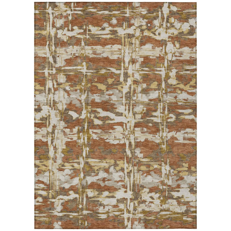 3' X 5' Orange And Brown Abstract Washable Indoor Outdoor Area Rug Homeroots Outdoor