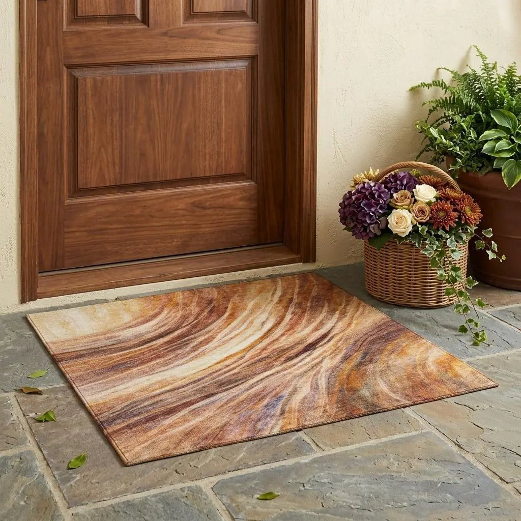 3' X 5' Orange And Brown Abstract Washable Indoor Outdoor Area Rug Homeroots Outdoor