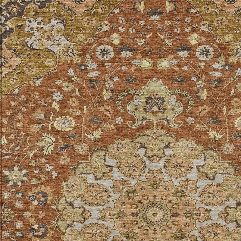 3' X 5' Orange And Brown Damask Washable Indoor Outdoor Area Rug Homeroots Outdoor