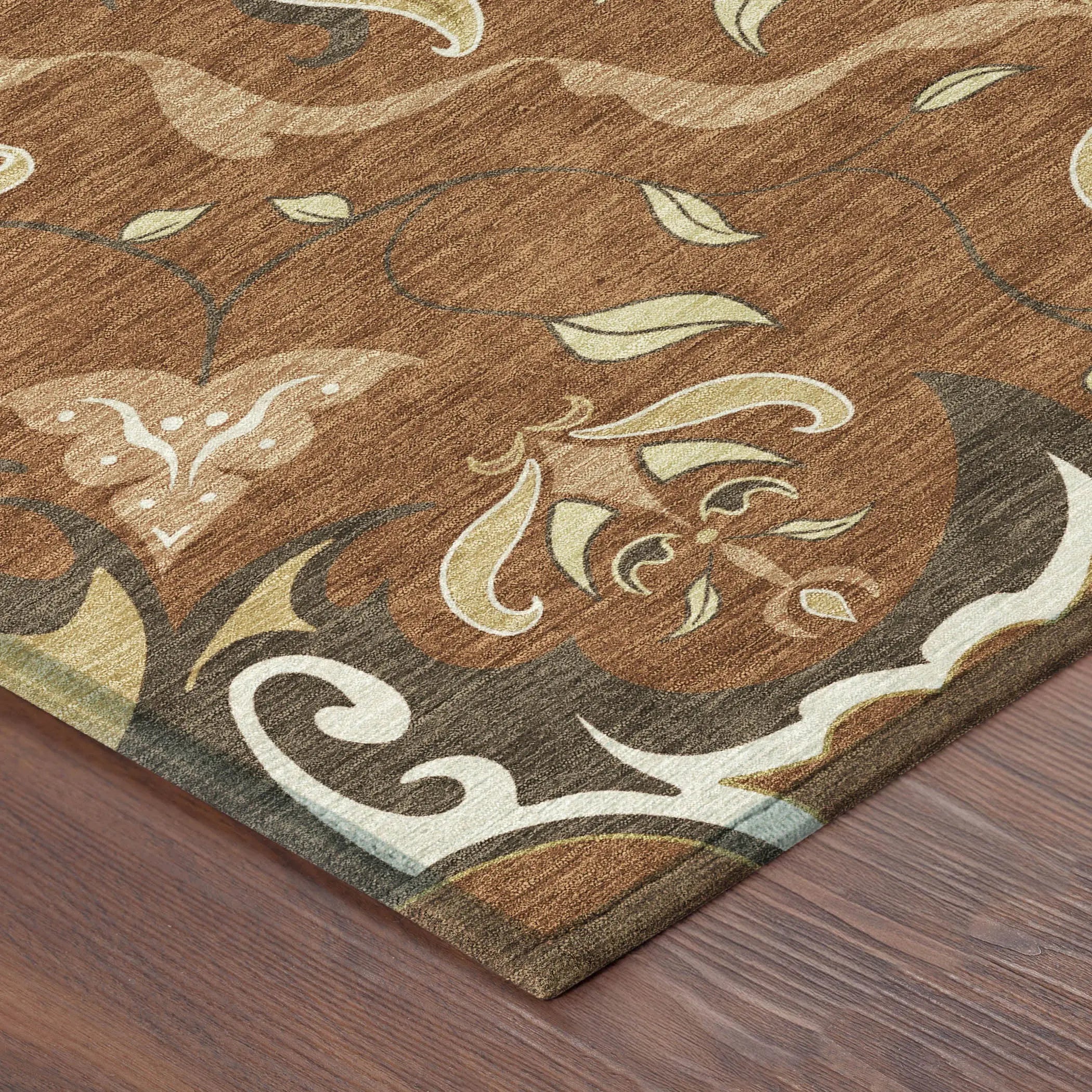 3' X 5' Orange And Brown Damask Washable Indoor Outdoor Area Rug Homeroots Outdoor