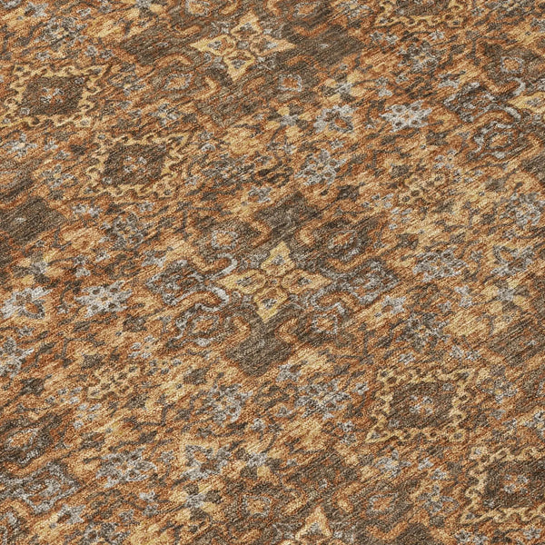 3' X 5' Orange And Brown Damask Washable Indoor Outdoor Area Rug Homeroots Outdoor