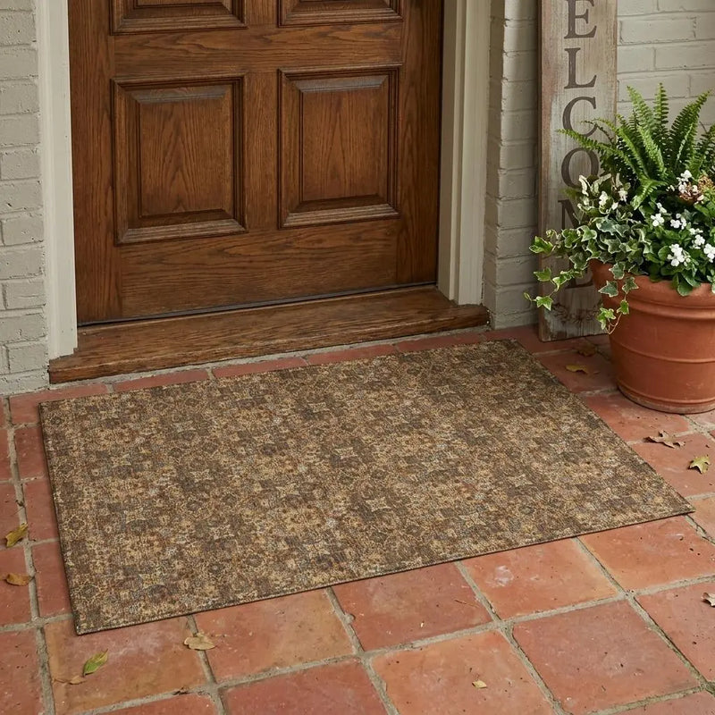 3' X 5' Orange And Brown Damask Washable Indoor Outdoor Area Rug Homeroots Outdoor