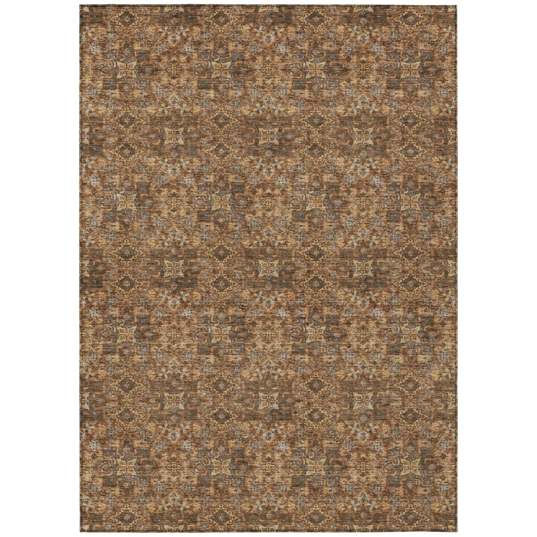 3' X 5' Orange And Brown Damask Washable Indoor Outdoor Area Rug Homeroots Outdoor
