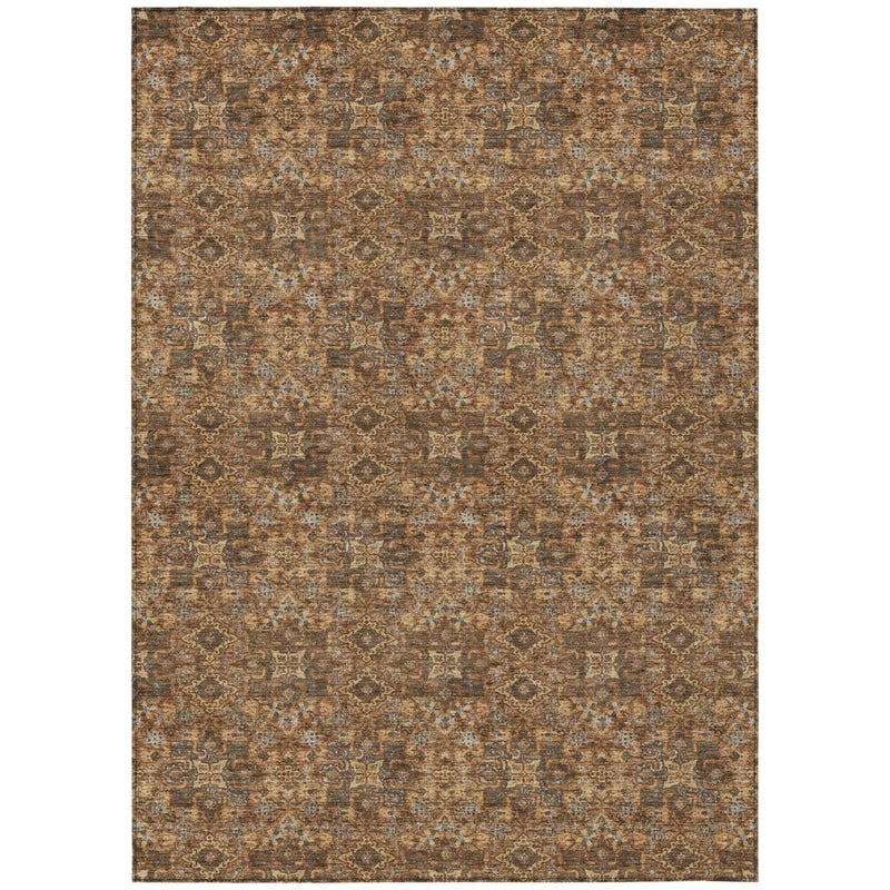 3' X 5' Orange And Brown Damask Washable Indoor Outdoor Area Rug Homeroots Outdoor