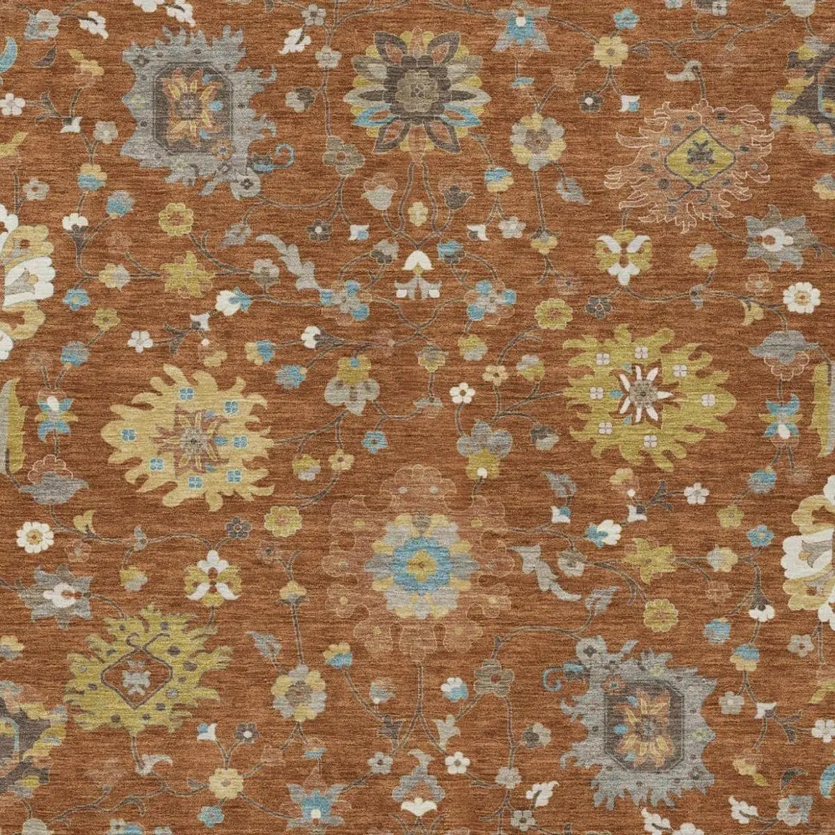 3' X 5' Orange And Brown Floral Washable Indoor Outdoor Area Rug Homeroots Outdoor