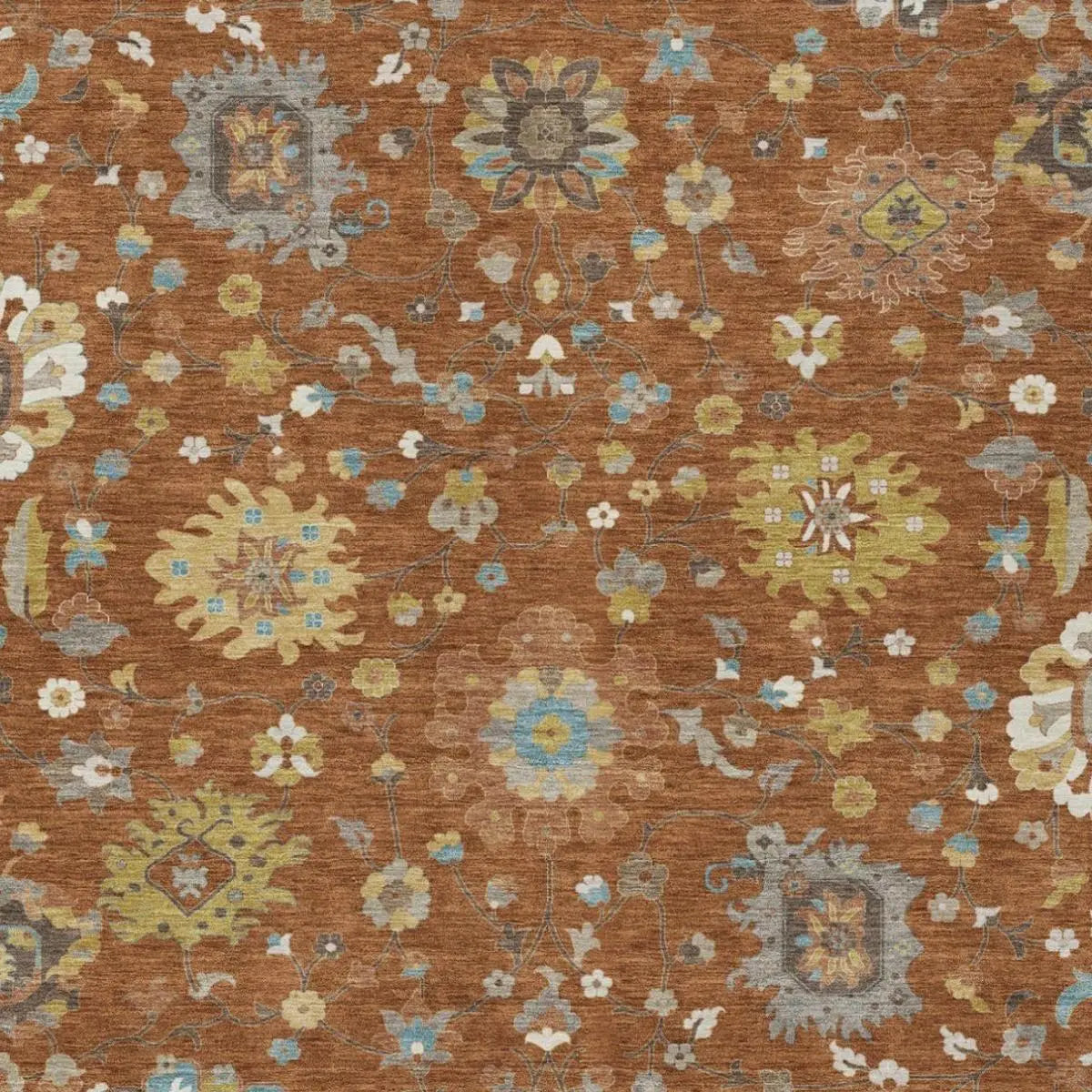 3' X 5' Orange And Brown Floral Washable Indoor Outdoor Area Rug Homeroots Outdoor