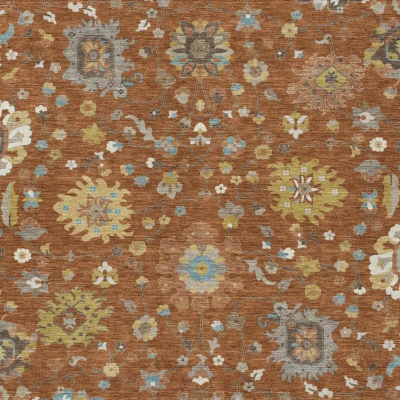 3' X 5' Orange And Brown Floral Washable Indoor Outdoor Area Rug Homeroots Outdoor