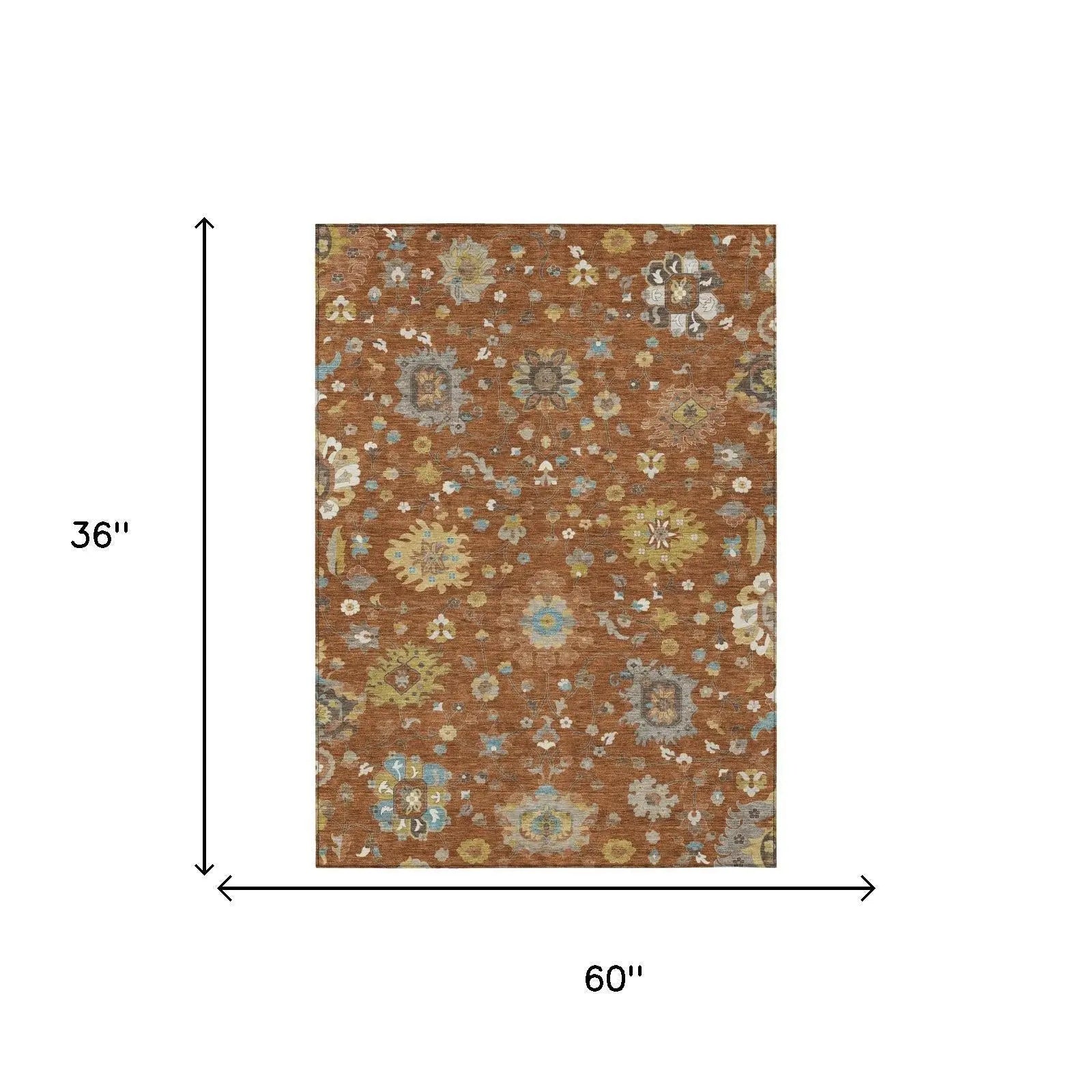 3' X 5' Orange And Brown Floral Washable Indoor Outdoor Area Rug Homeroots Outdoor