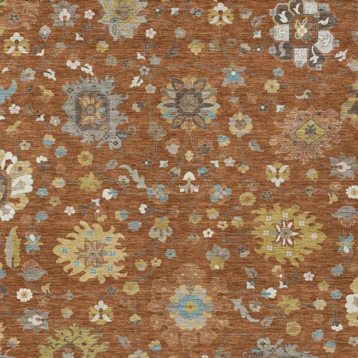 3' X 5' Orange And Brown Floral Washable Indoor Outdoor Area Rug Homeroots Outdoor