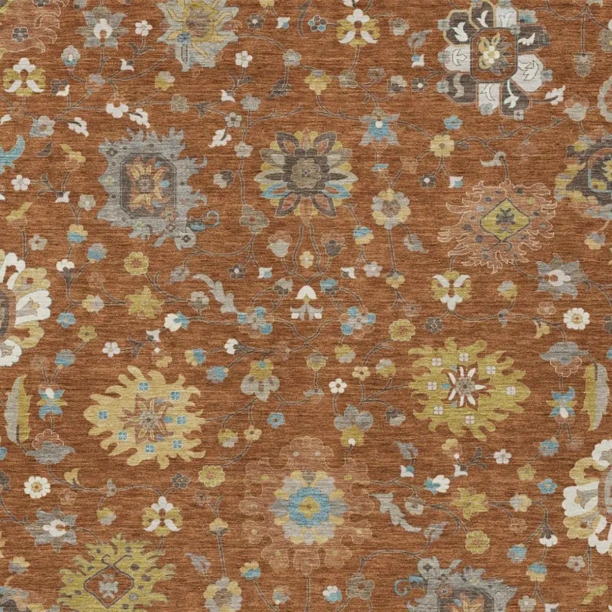3' X 5' Orange And Brown Floral Washable Indoor Outdoor Area Rug Homeroots Outdoor