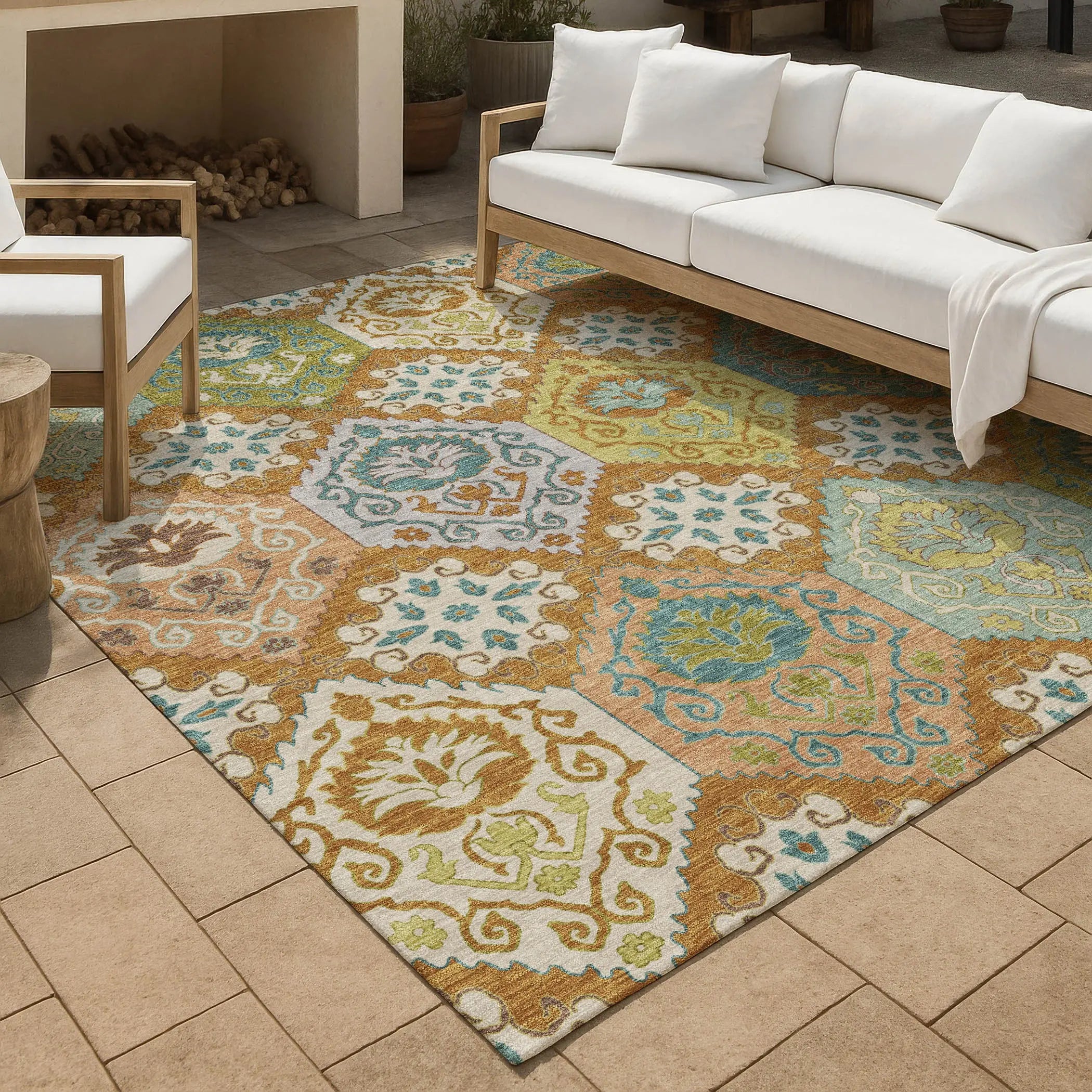 3' X 5' Orange And Brown Geometric Washable Indoor Outdoor Area Rug Homeroots Outdoor