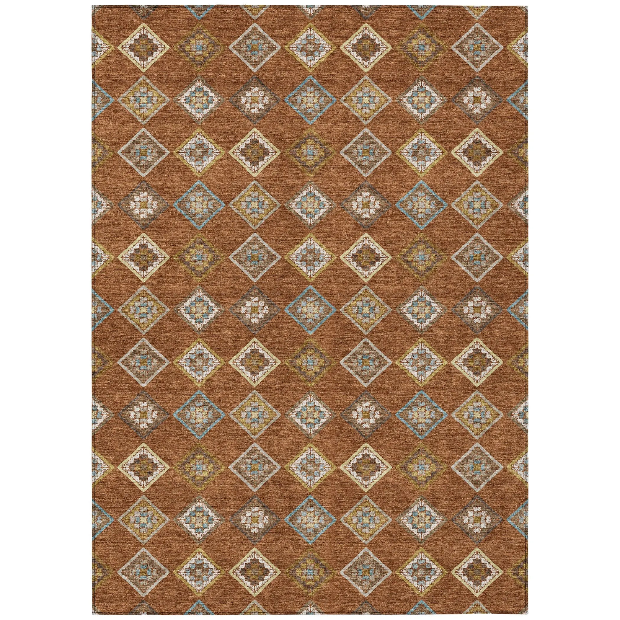3' X 5' Orange And Brown Geometric Washable Indoor Outdoor Area Rug Homeroots Outdoor