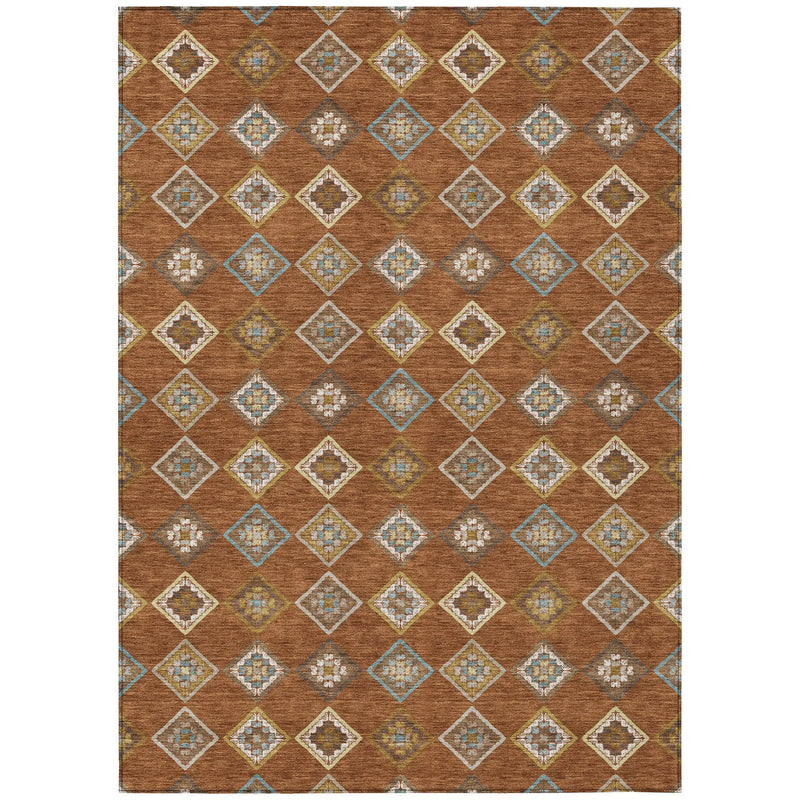3' X 5' Orange And Brown Geometric Washable Indoor Outdoor Area Rug Homeroots Outdoor