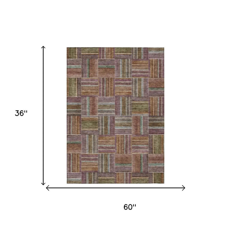 3' X 5' Orange And Brown Geometric Washable Indoor Outdoor Area Rug Homeroots Outdoor