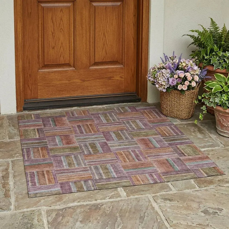3' X 5' Orange And Brown Geometric Washable Indoor Outdoor Area Rug Homeroots Outdoor