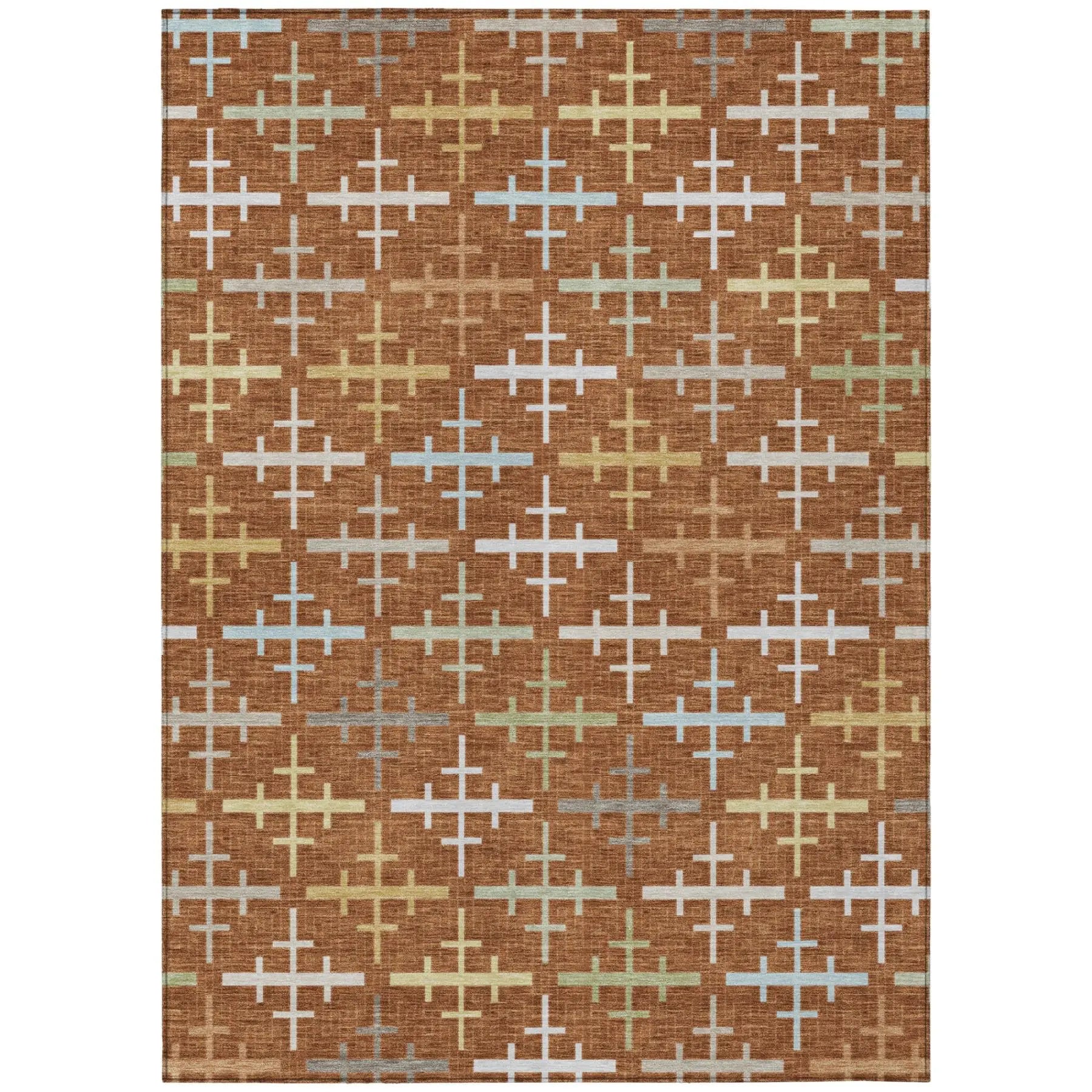 3' X 5' Orange And Brown Geometric Washable Indoor Outdoor Area Rug Homeroots Outdoor