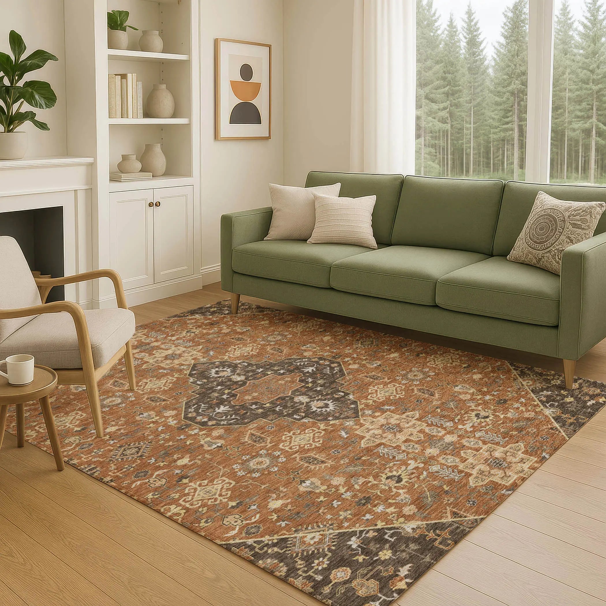 3' X 5' Orange And Brown Medallion Washable Indoor Outdoor Area Rug Homeroots Outdoor