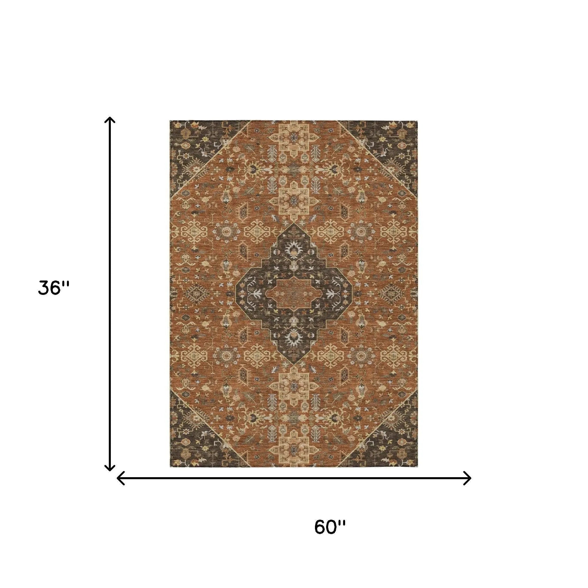 3' X 5' Orange And Brown Medallion Washable Indoor Outdoor Area Rug Homeroots Outdoor