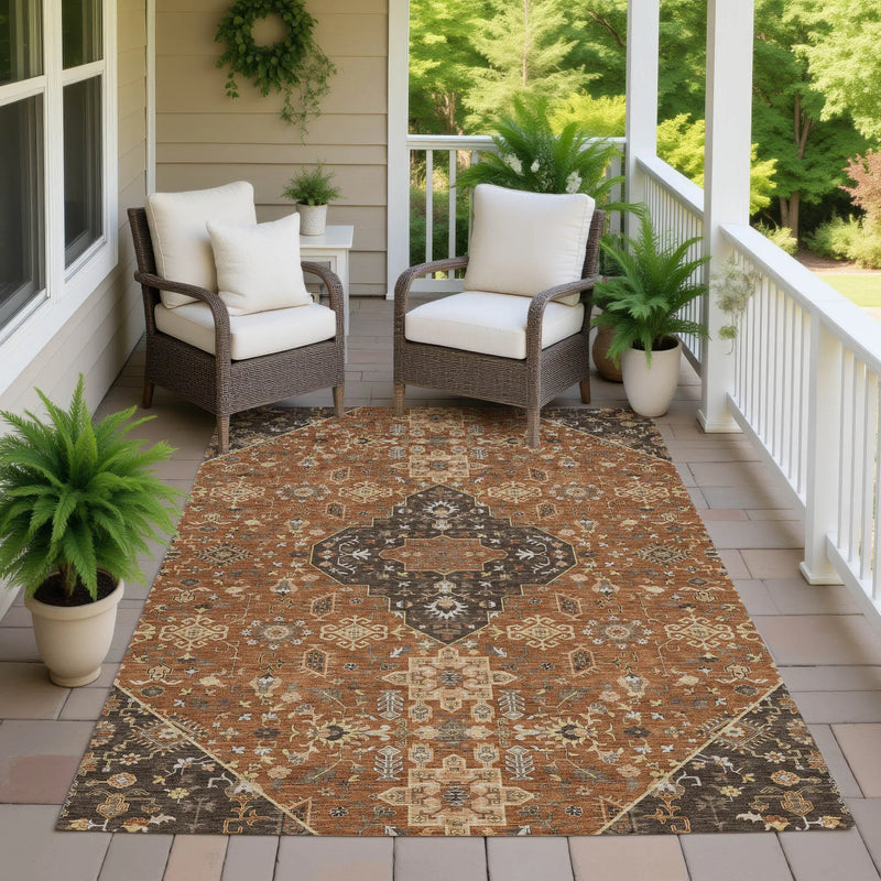 3' X 5' Orange And Brown Medallion Washable Indoor Outdoor Area Rug Homeroots Outdoor