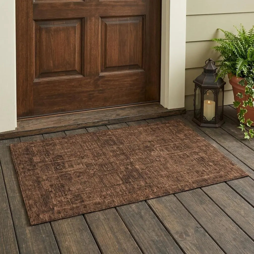 3' X 5' Orange And Brown Oriental Washable Indoor Outdoor Area Rug Homeroots Outdoor