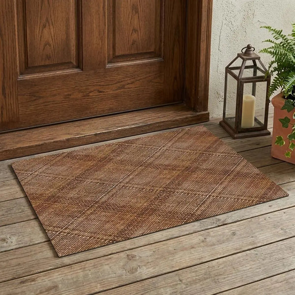 3' X 5' Orange And Brown Plaid Washable Indoor Outdoor Area Rug Homeroots Outdoor