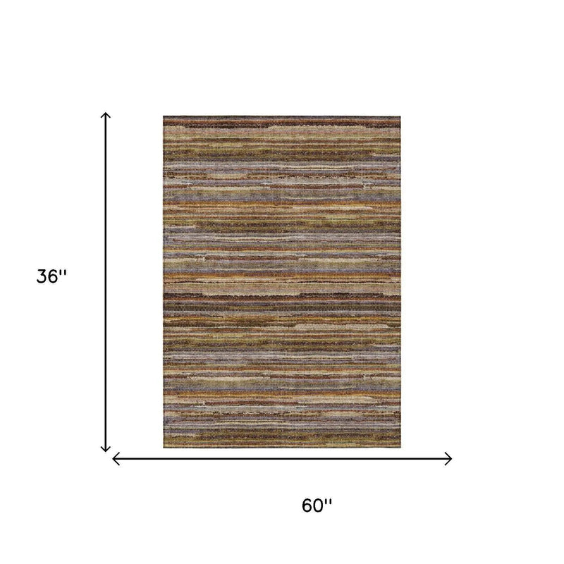 3' X 5' Orange And Brown Striped Washable Indoor Outdoor Area Rug Homeroots Outdoor