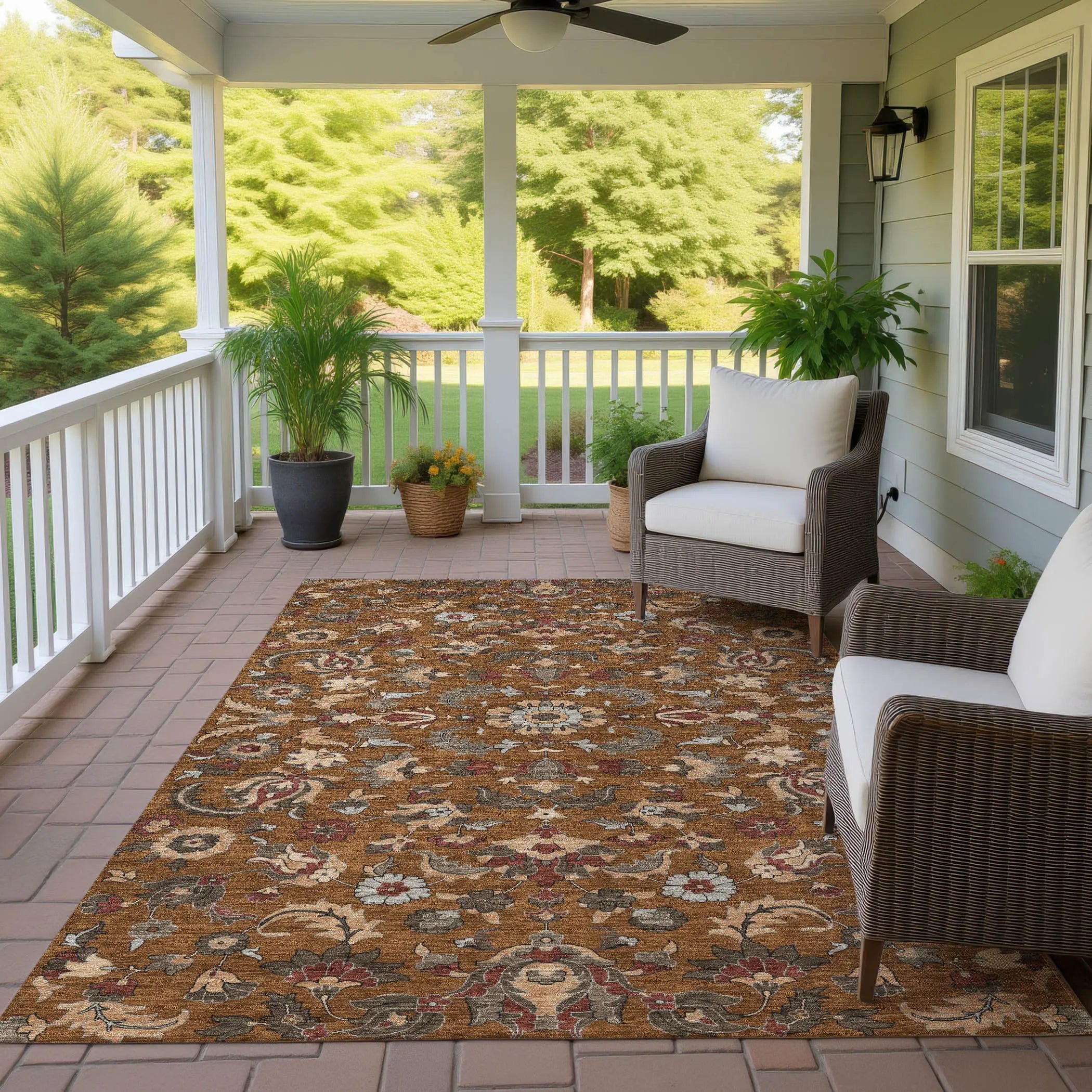 3' X 5' Orange And Burgundy Floral Medallion Washable Indoor Outdoor Area Rug Homeroots Outdoor