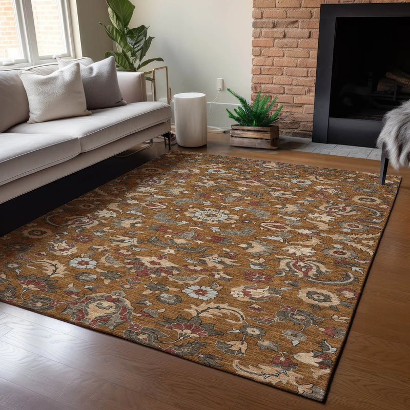 3' X 5' Orange And Burgundy Floral Medallion Washable Indoor Outdoor Area Rug Homeroots Outdoor