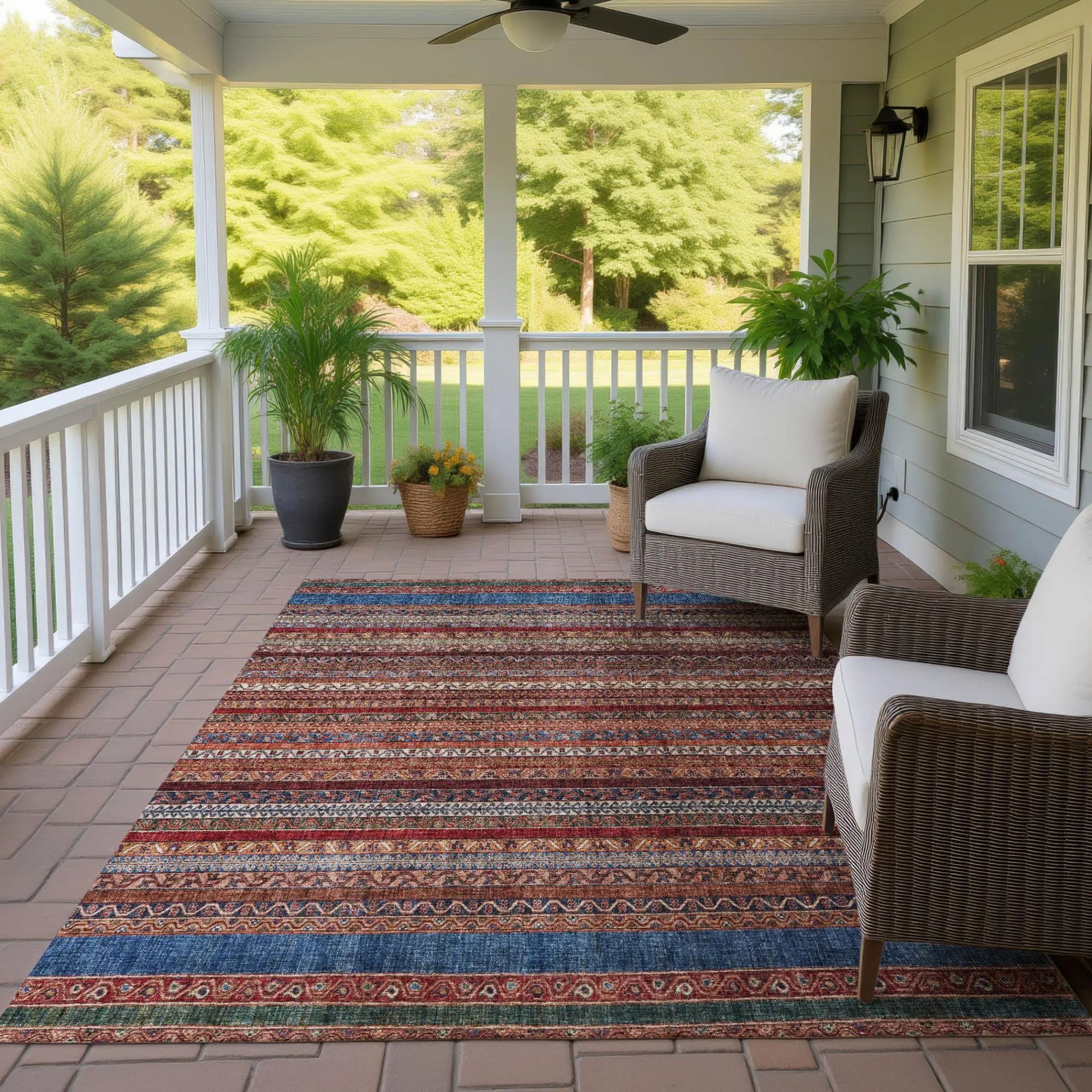 3' X 5' Orange And Burgundy Striped Washable Indoor Outdoor Area Rug Homeroots Outdoor
