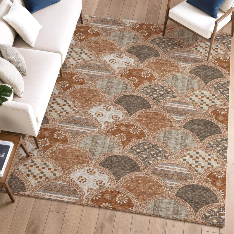 3' X 5' Orange And Chocolate Geometric Washable Indoor Outdoor Area Rug Homeroots Outdoor