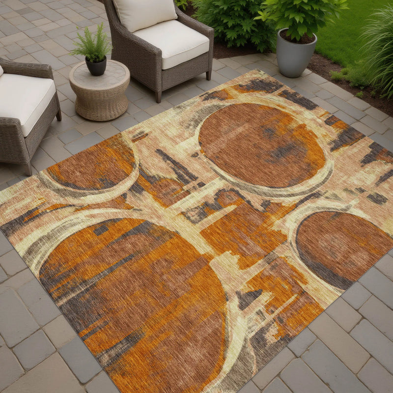 3' X 5' Orange And Copper Abstract Washable Indoor Outdoor Area Rug Homeroots Outdoor