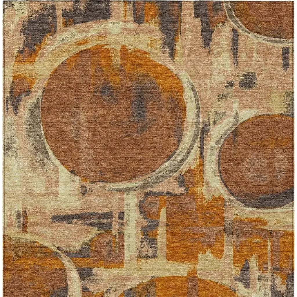 3' X 5' Orange And Copper Abstract Washable Indoor Outdoor Area Rug Homeroots Outdoor