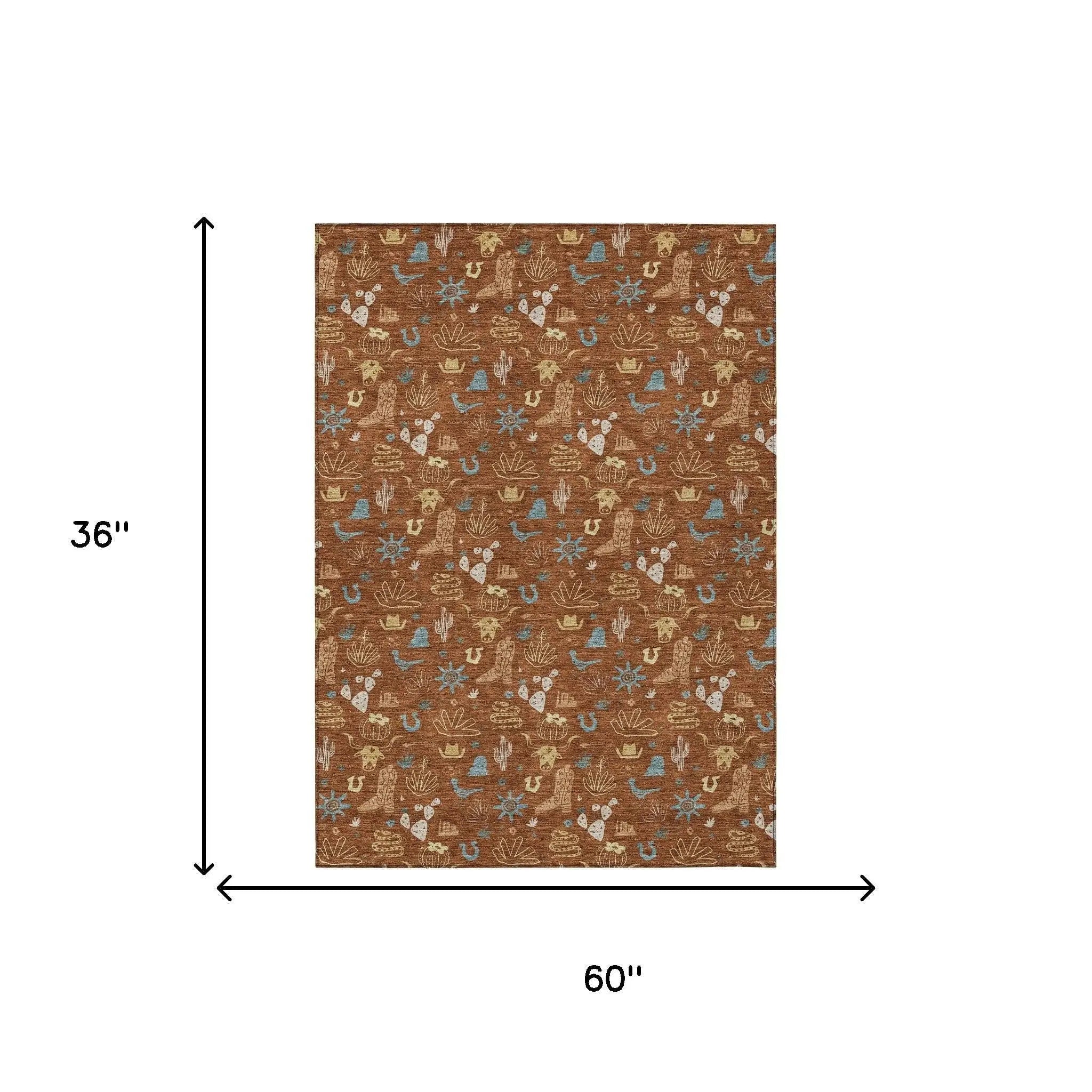 3' X 5' Orange And Copper Cactus Washable Indoor Outdoor Area Rug Homeroots Outdoor