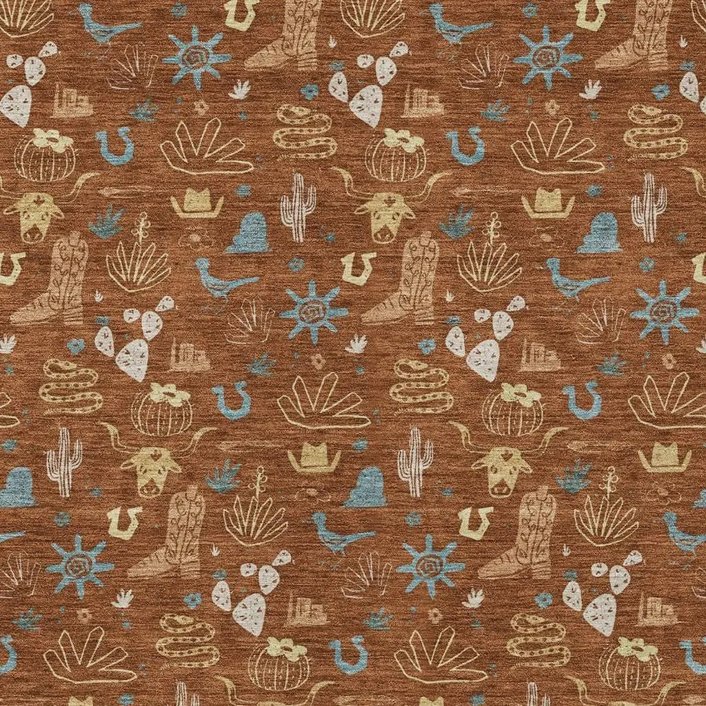 3' X 5' Orange And Copper Cactus Washable Indoor Outdoor Area Rug Homeroots Outdoor