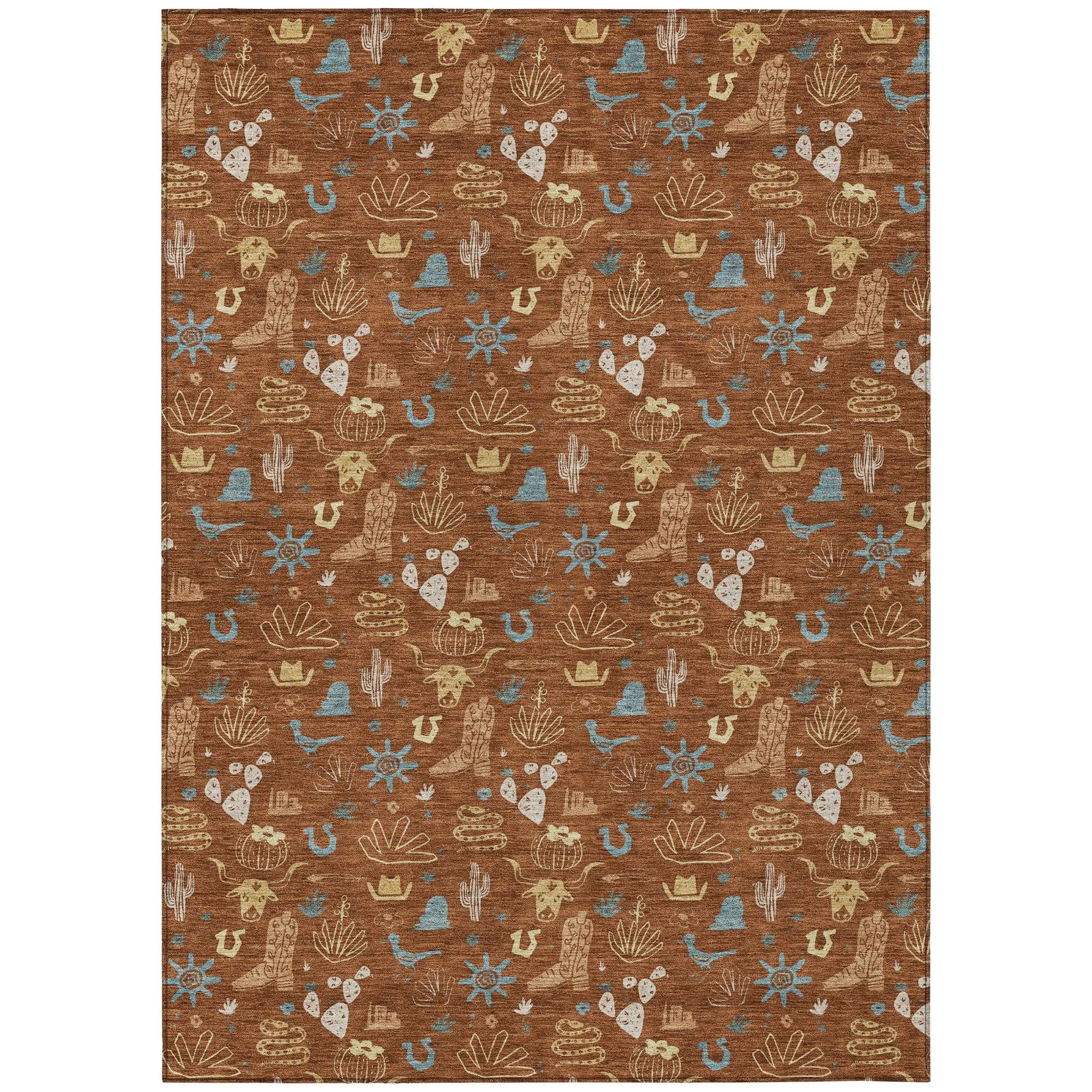 3' X 5' Orange And Copper Cactus Washable Indoor Outdoor Area Rug Homeroots Outdoor