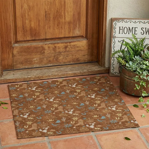 3' X 5' Orange And Copper Cactus Washable Indoor Outdoor Area Rug Homeroots Outdoor