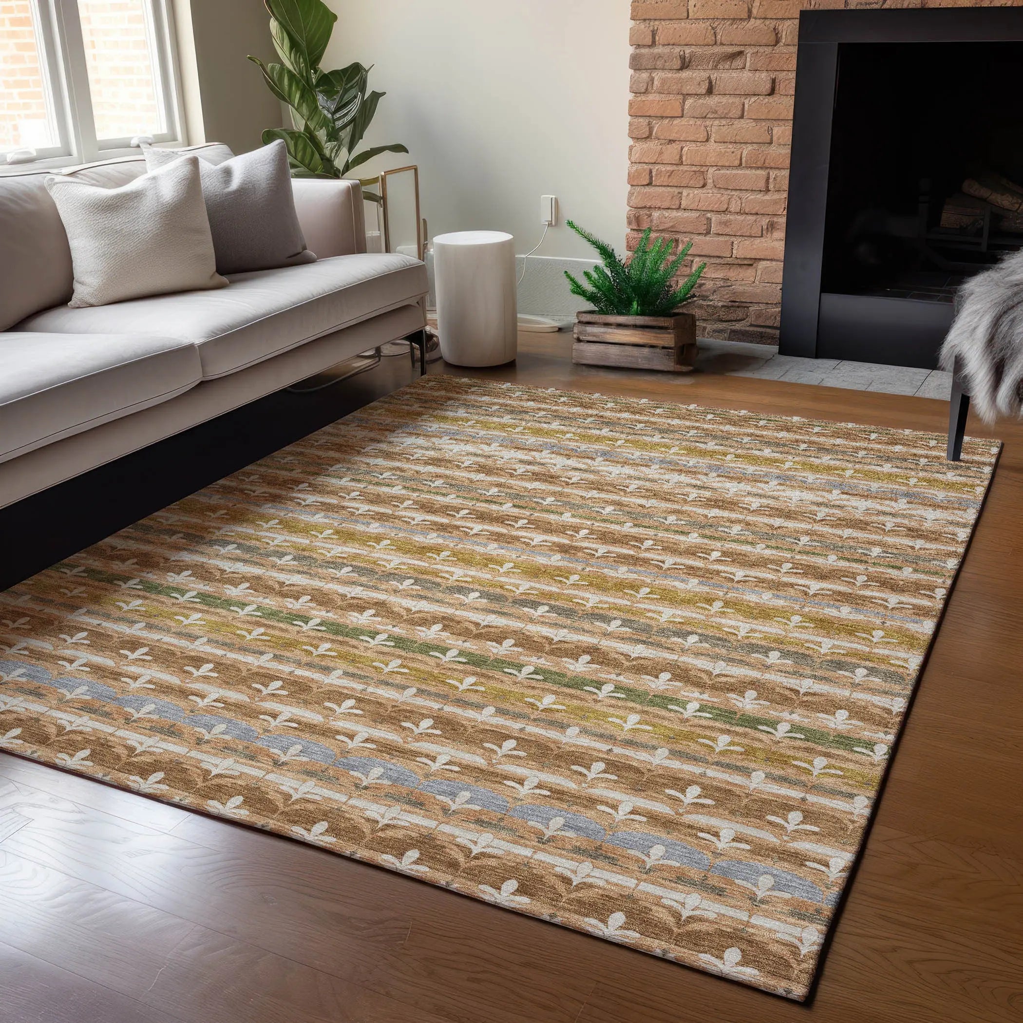 3' X 5' Orange And Copper Damask Washable Indoor Outdoor Area Rug Homeroots Outdoor