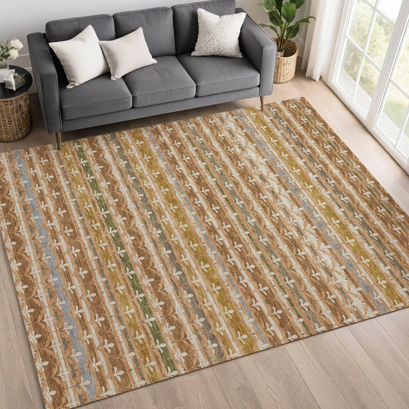 3' X 5' Orange And Copper Damask Washable Indoor Outdoor Area Rug Homeroots Outdoor
