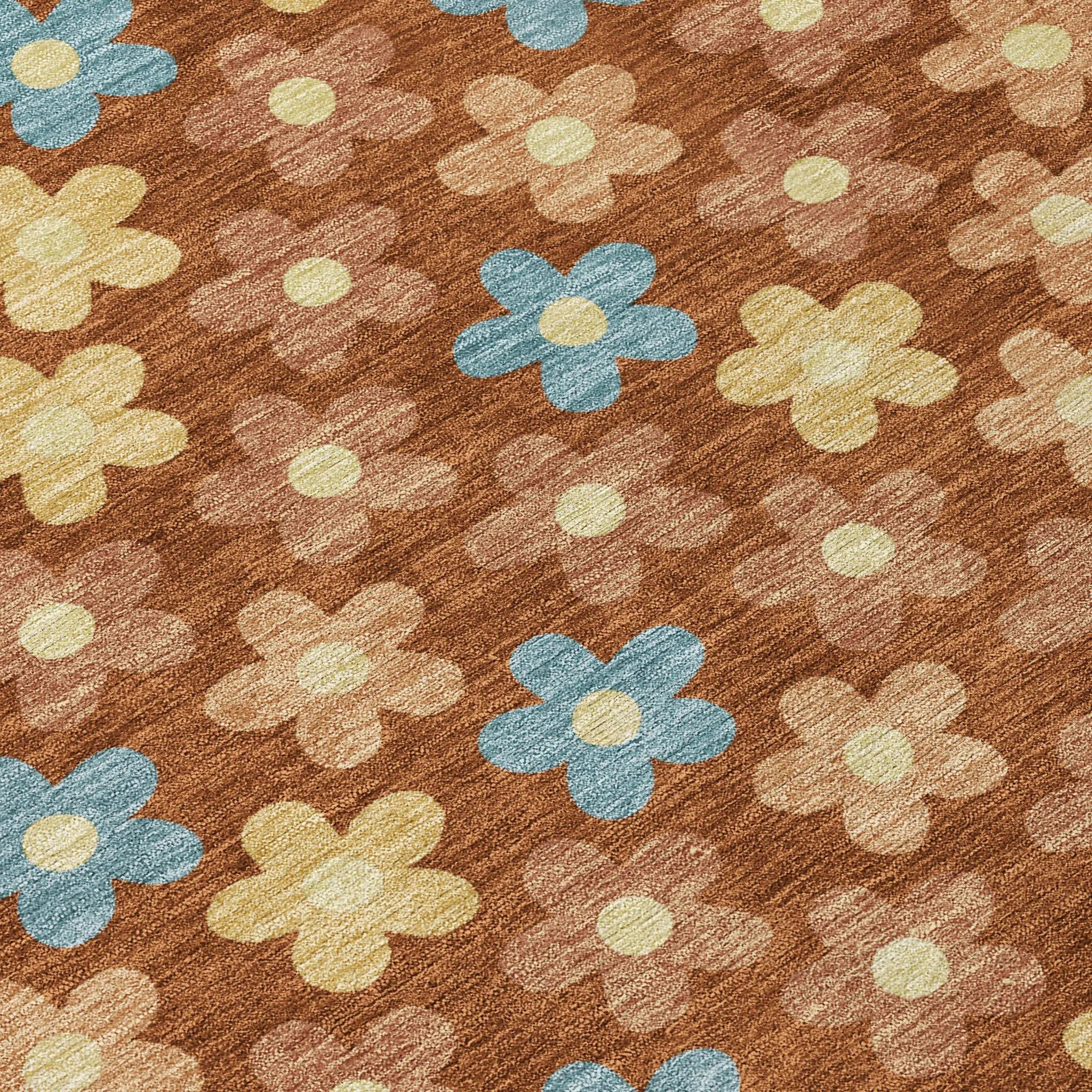 3' X 5' Orange And Copper Floral Washable Indoor Outdoor Area Rug Homeroots Outdoor
