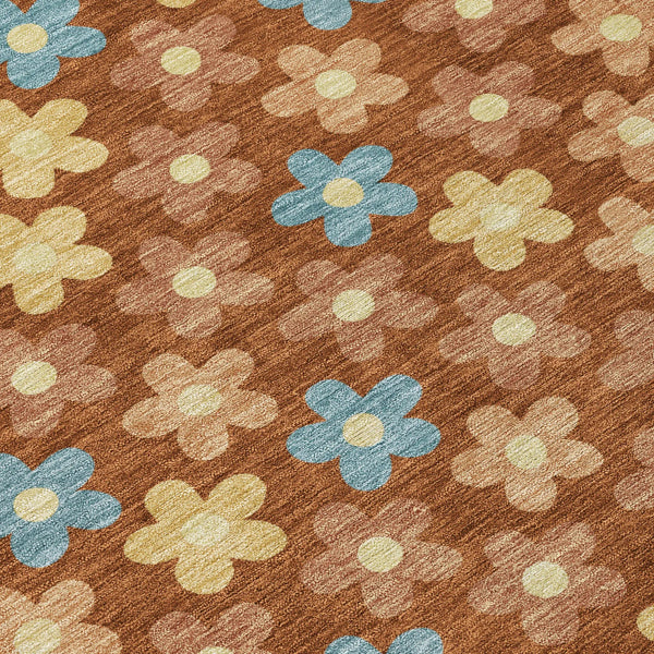 3' X 5' Orange And Copper Floral Washable Indoor Outdoor Area Rug Homeroots Outdoor