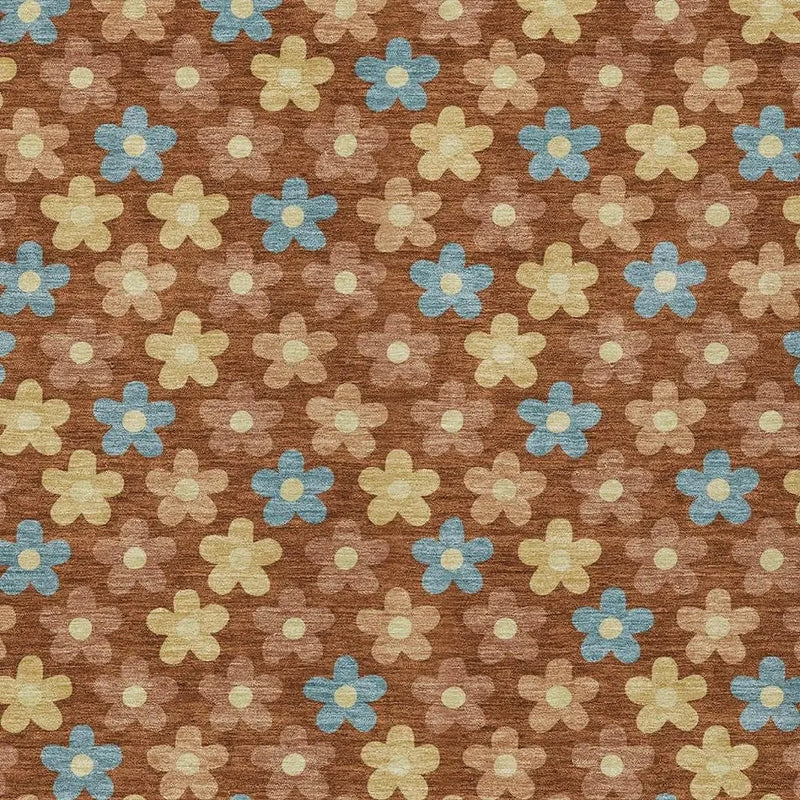 3' X 5' Orange And Copper Floral Washable Indoor Outdoor Area Rug Homeroots Outdoor