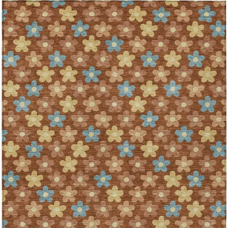 3' X 5' Orange And Copper Floral Washable Indoor Outdoor Area Rug Homeroots Outdoor