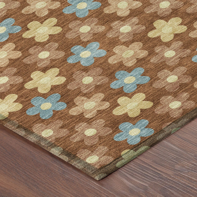 3' X 5' Orange And Copper Floral Washable Indoor Outdoor Area Rug Homeroots Outdoor