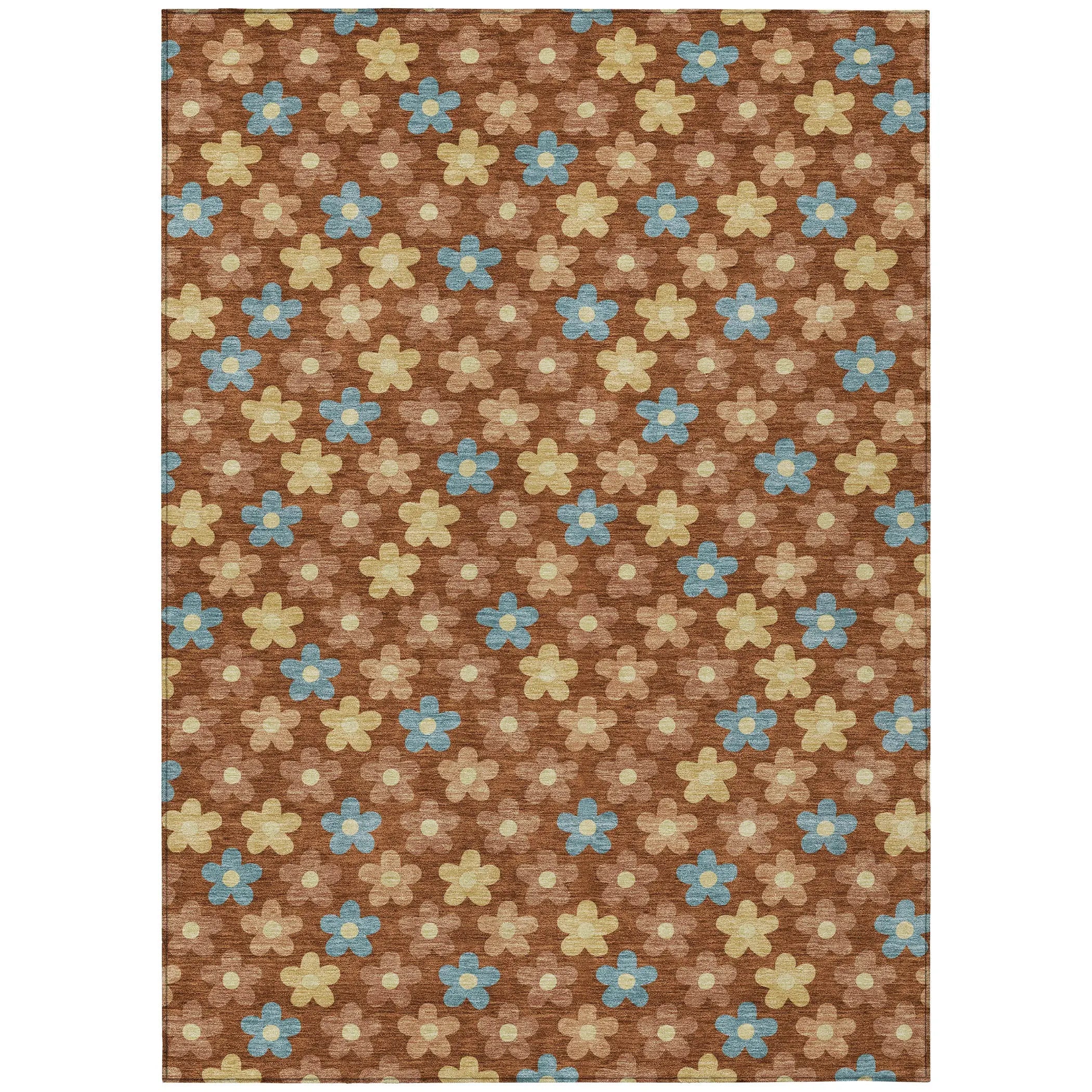 3' X 5' Orange And Copper Floral Washable Indoor Outdoor Area Rug Homeroots Outdoor